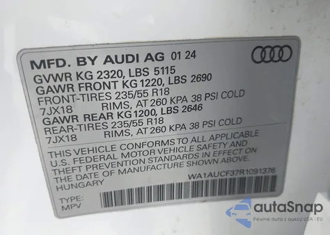 2024 Audi Q3 Premium 40 Tfsi Quattro Tiptronic from USA, damaged, VIN WA1AUCF37R1091376
